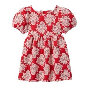 Janie and Jack Red White Floral Puff Sleeve Dress Baby Girl Size 12-18M